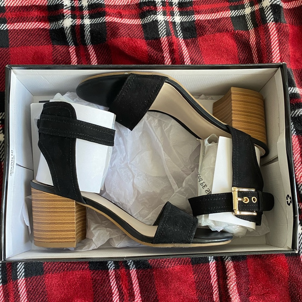 Fergalicious black suede chunky heels